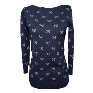 Womens Bow Sweater Small Navy Blue Y2K Knit Pullover Soft Retro Vibes Soft Girl